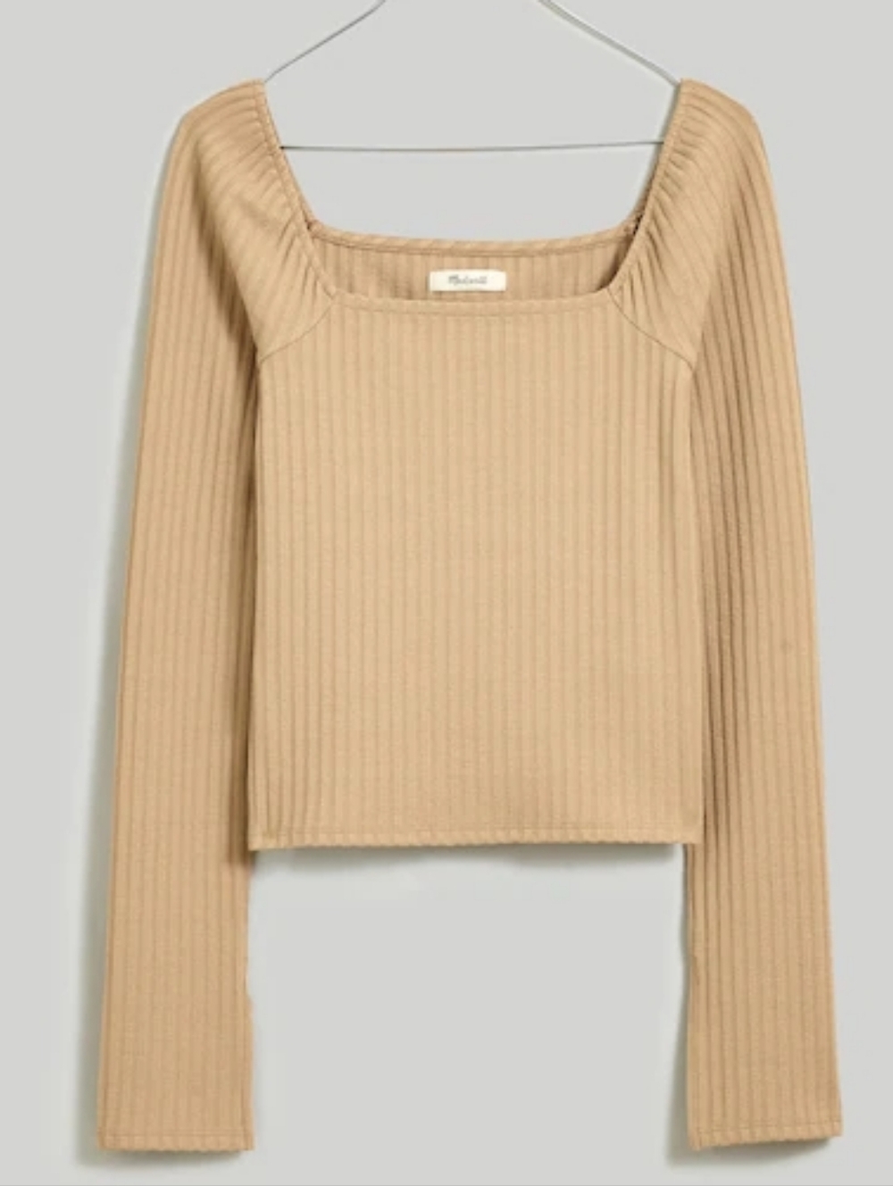 Madewell Ribbed Square Neck Long Sleeve Tee Shirt Womens Medium Summer Dune/Tan